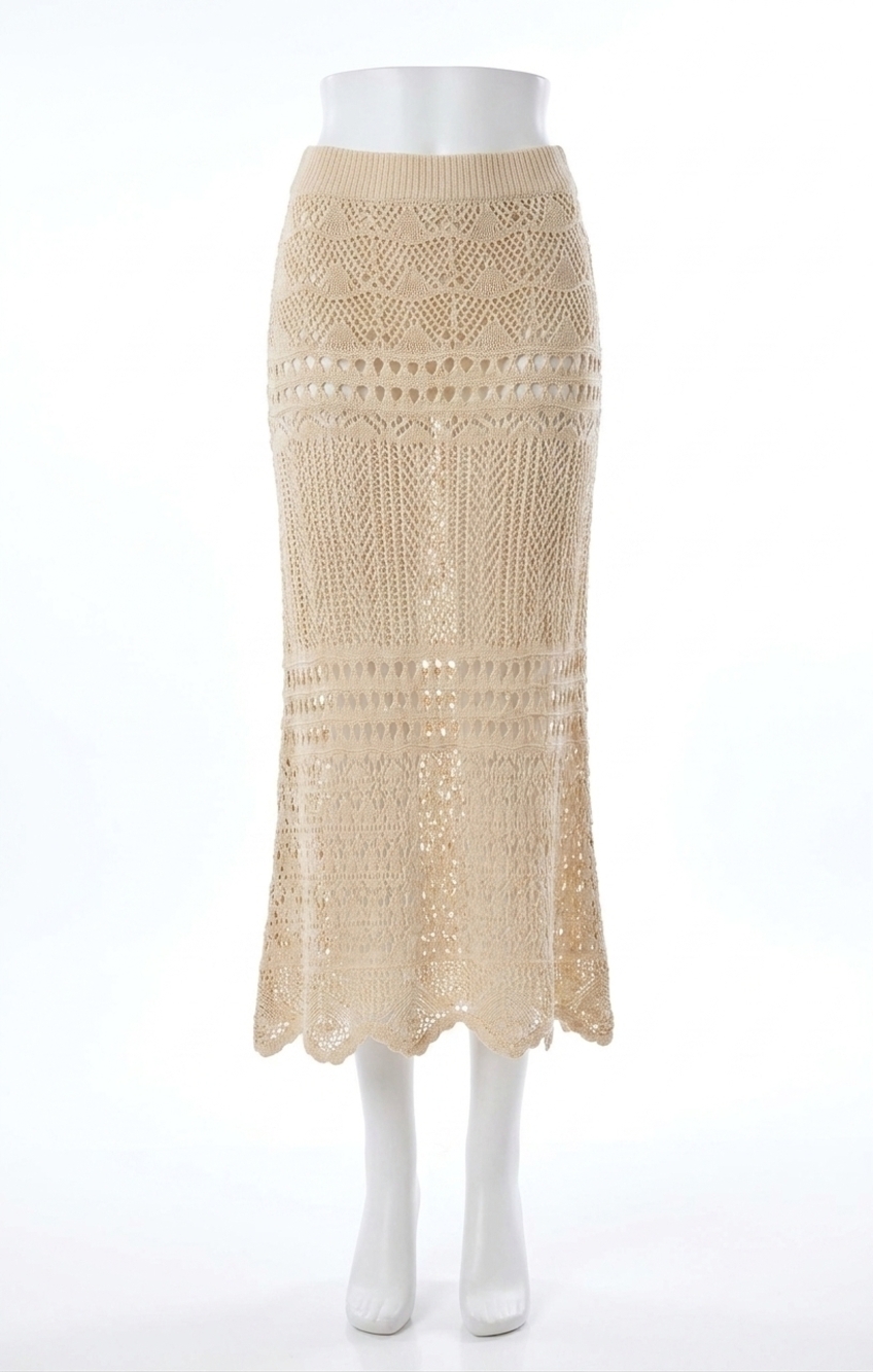 NEW SADIE & SAGE dya crochet knit midi skirt in cream